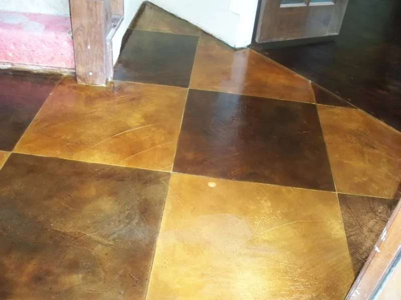 Stained Concrete Overlay with Checkboard Design