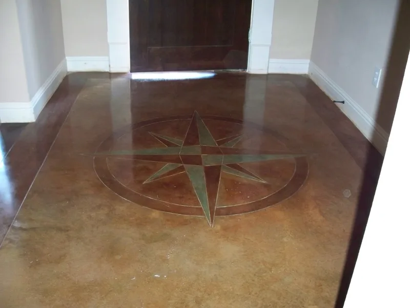 Compass Rose scored in Stained Concrete Floor